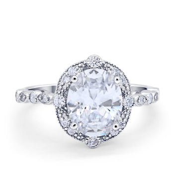 Vintage Oval Wedding Engagement Ring Round Cubic Zirconia 925 Sterling Silver